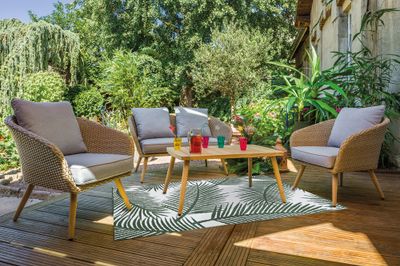 Tapis 160x240 cm vert blanc motif feuilles JARDILINE