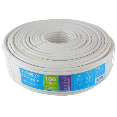 Câble antenne TV et satellite coaxial 17VATC classe A faible perte 100 m blanc - SEDEA
