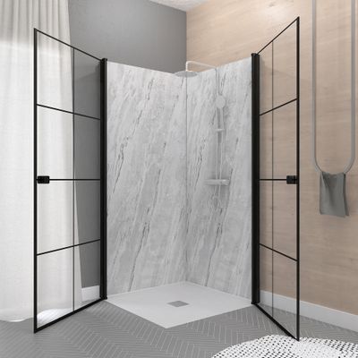 Accès d'angle pivotant 90x90x190 cm profilé noir verre transparent 5 mm Clean Line - AURLANE