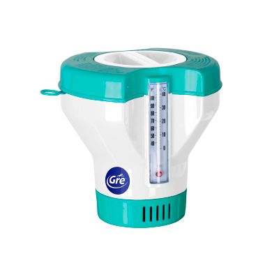 Diffuseur de chlore flottant pastille 200g  avec thermomètre intégré pour piscine GRE