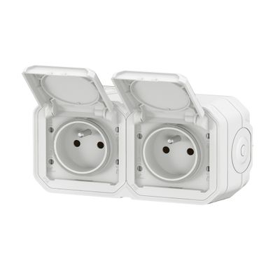 Double prise électrique étanche IP55 en saillie horizontale 2 pôles + terre Blanc - Plexo LEGRAND
