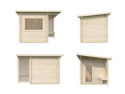 Sauna extérieur Palmako Sanna en bois naturel avec pergola - 8,9 m² - PALMAKO