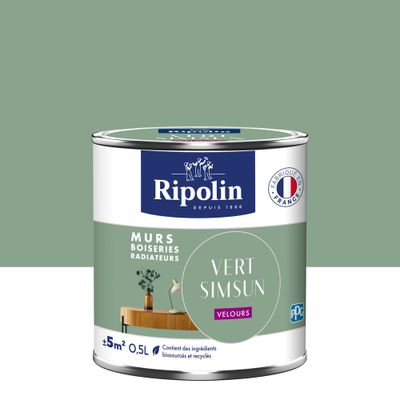 Peinture murs, boiseries et radiateurs vert simsun velours 0,5 L - RIPOLIN