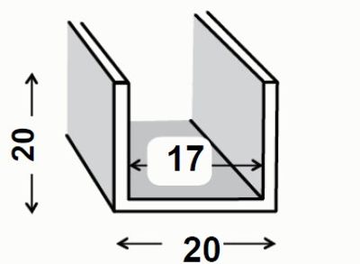 Profilé U aluminium brut 20 x 20 x 20 x 1,5 mm intérieur 17 mm 2,50 m CQFD