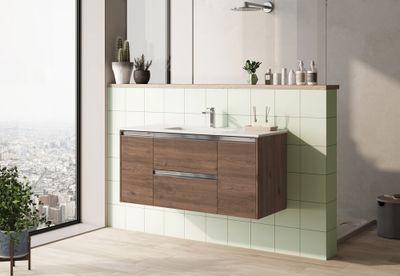 Caisson de salle de bains Thana 2 tiroirs 2 portes 120 x 59 x 46 cm panneau de particules vieux chêne