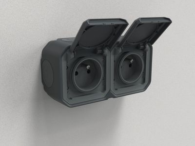 Double prise électrique étanche IP55 en saillie horizontale 2 pôles + terre Anthracite - Plexo LEGRAND