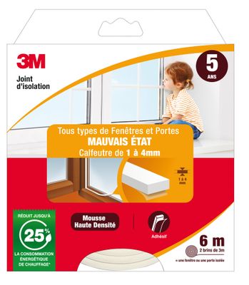 Joint d'isolation pour fenêtre et porte 6 m 1 à 4 mm Classique blanc 3M