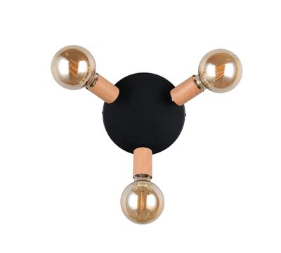Plafonnier 3 spots E27 Lamego noir et bois 3x10W - REALITY