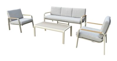 Salon de jardin BEAUPRÉ aluminium beige/gris 5 places avec coussins - PROLOISIRS