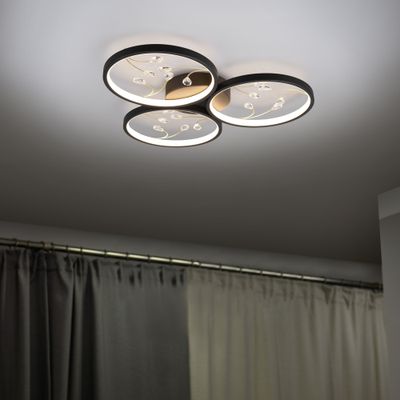 Plafonnier LED Groovy noir 3600 lumens blanc chaud - TRIO
