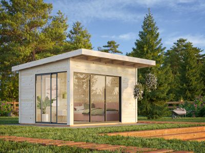 Studio de jardin en bois Andrea avec baies coulissantes double vitrage -  17,4 m² hors-tout - Livraison incluse - PALMAKO