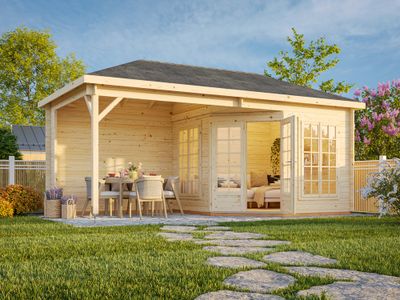 Pavillon de jardin en bois avec pergola Melanie - 19,3 m² hors-tout - Livraison à domicile incluse - PALMAKO