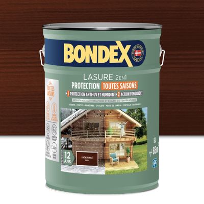 Lasure 2 en 1 protection 12 ans chêne foncé satin 5 L - BONDEX