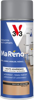 Peinture de rénovation multi- V33supports MaRéno or blanc finition métallisée 400 mL - V33