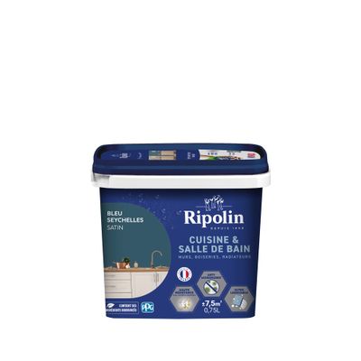 Peinture Cuisine & Bain Bleu Seychelles satin 0,75 L - RIPOLIN
