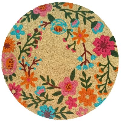 Tapis natruel blanchi rond fleurs diam 60 cm - ID HOME
