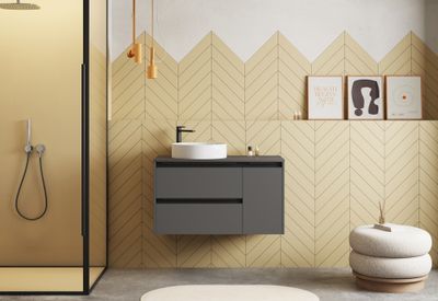 Caisson de salle de bains Thana 2 tiroirs 1 porte L100 x H55 x P45 cm panneau de particules anthracite mat