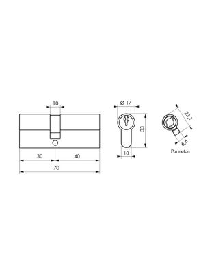 Cylindre de serrure double entrée 30 x 40 mm STD nickelé 3 clés THIRARD