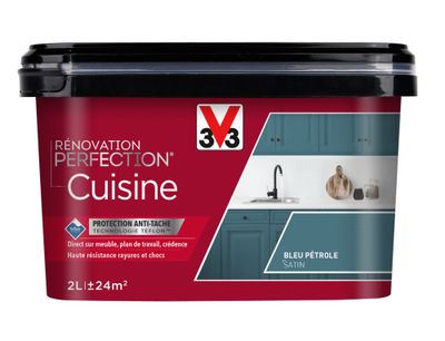 Peinture de rénovation pour cuisine bleu pétrole finition satinée 2L - V33