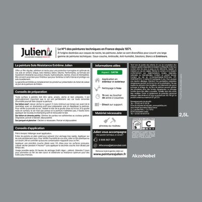 Peinture sol extrême gris fossile RAL 7045 2,5L JULIEN