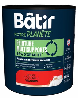 Peinture multi supports velours rouge coccinelle 0,5 L - BATIR NOTRE PLANETE