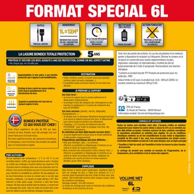 Lasure totale protection 5 ans chêne moyen satin 6L BONDEX