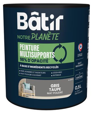 Peinture multi supports mat gris taupe 0,5 L - BATIR NOTRE PLANETE