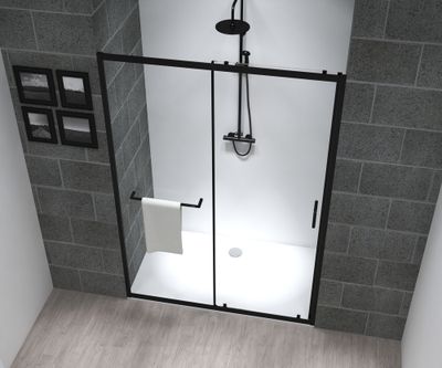 Porte de douche coulissante 140x195 cm profilé noir verre transparent 6 mm Serenity - OCEA