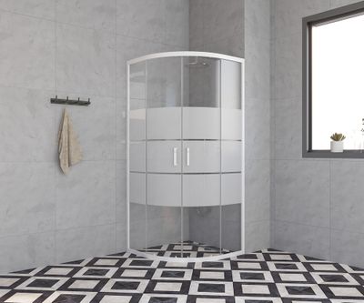 Accès d'angle coulissant 1/4 de cercle 80x80x185 cm profilé blanc verre sérigraphié 4 mm Primera - OCEA