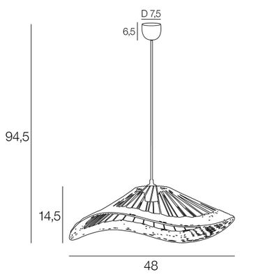 Suspension E27 60W Ø48 cm métal noir et rotin tressé - Mekong COREP