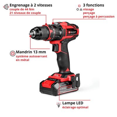 Perceuse à percussion sans fil 18 V POWER X CHANGE TE-CD 18/44 Li-i (2,5 Ah) - EINHELL
