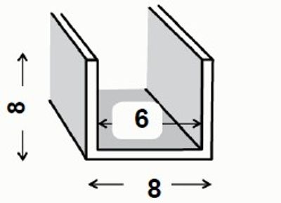 Profilé U aluminium brut 8 x 8 x 8 x 1 mm intérieur 6 mm 1m CQFD