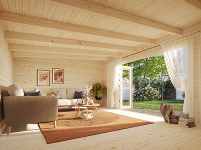 Studio de jardin en bois Lea - Portes pliantes - 19,4 m² intérieur - 26 m² hors-tout - Livraison à domicile incluse - PALMAKO