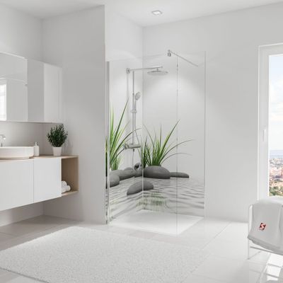 Panneaux muraux de douche 90+90x210 cm pierres zen et herbe DécoDesign Photo - SCHULTE