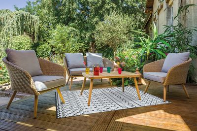 Tapis 120x180 cm bleu et blanc inspiration berbère JARDILINE