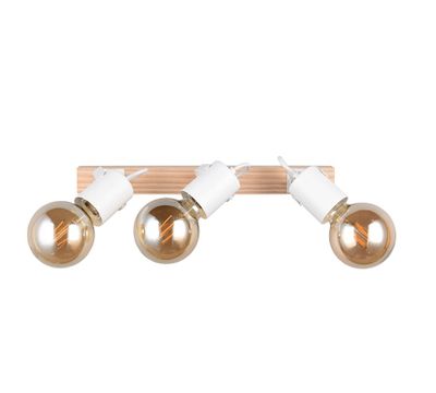 Réglette 3 spots E27 Lynar blanc et bois E27 3x10W - REALITY