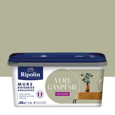 Peinture murs, boiseries et radiateurs vert gaspesie velours 2,5 L - RIPOLIN
