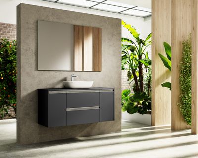 Caisson de salle de bains Thana 2 tiroirs 2 portes L120 x H55 x P45 cm panneau de particules anthracite mat