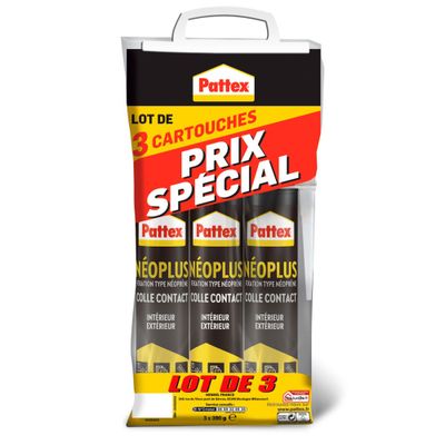 Mastic colle de fixation néoprène Neoplus beige cartouche  345 g par 3 - PATTEX