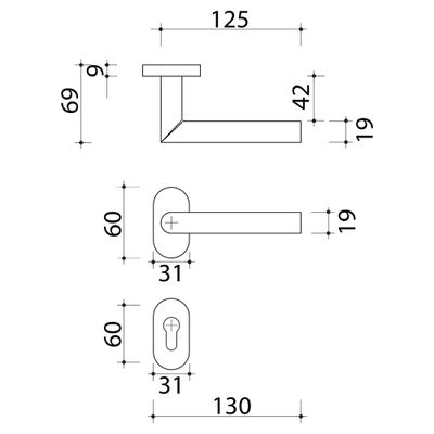 Poignées de porte sur rosaces ovales à cylindre Edison inox mat ALPERTEC