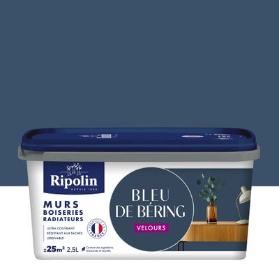 Peinture murs, boiseries et radiateurs bleu bering velours 2,5L RIPOLIN
