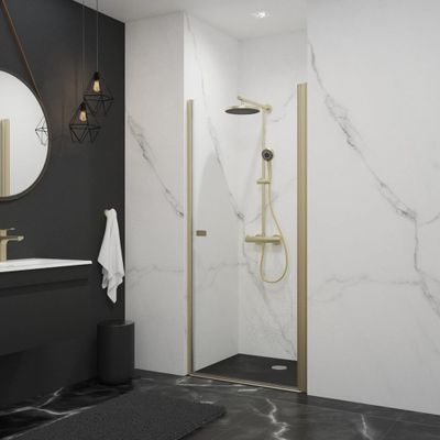 Porte de douche pivotante 80x192 cm profilé or verre transparent 5 mm NewStyle - SCHULTE