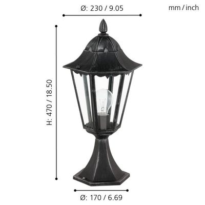 Borne extérieur E27 47cm Navedo noir IP44 60W -  EGLO