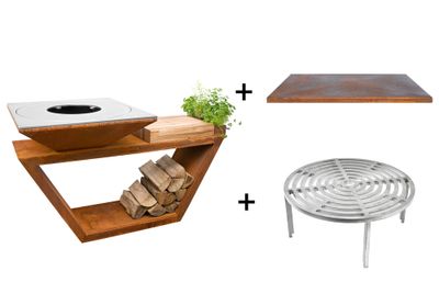 Brasero de cuisson G4 corten avec plaque plancha, grille et couvercle de protection ARTISS