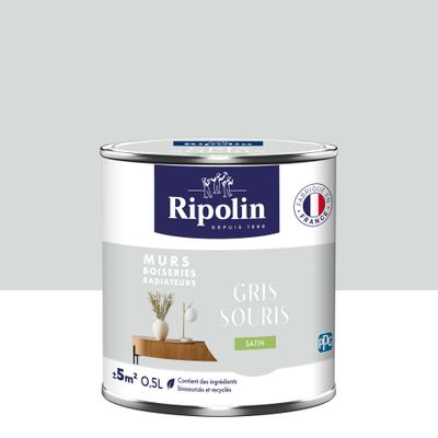 Peinture murs, boiseries et radiateurs gris souris satin 0,5 L - RIPOLIN