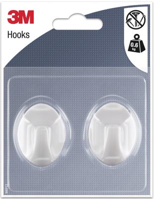 Crochets ovales moyen modèle adhésif 20 x 39 mm charge 600 g blanc par 2 3M