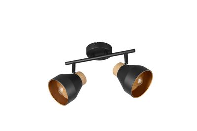 Réglette 2 spots E14 Valentin noir et bois 2x10W - REALITY