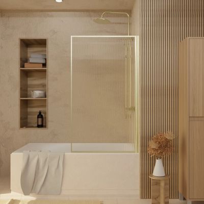 Pare-baignoire rabattable avec profilés or brossé 140x80 cm Golden Edge Wavy AURLANE