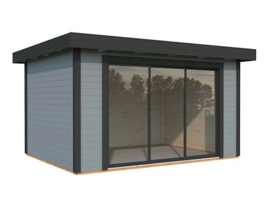 Studio de jardin en bois peint gris Lydia - ép.28mm - 15 m² hors-tout - WHITE WOOD