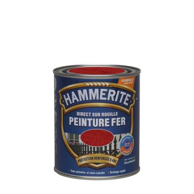 Peinture fer extérieur direct sur rouille Martelé Rouge  0.75 litre HAMMERITE